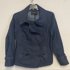 Lafayette 148 New York Size 8 Denim Jacket Pea Coat  Dark Blue Jean
